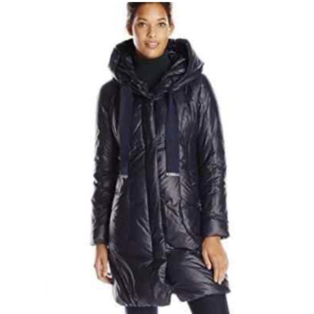 Elie Tahari Lisa Down Coat Large Goose Puffer Black Pillow Collar